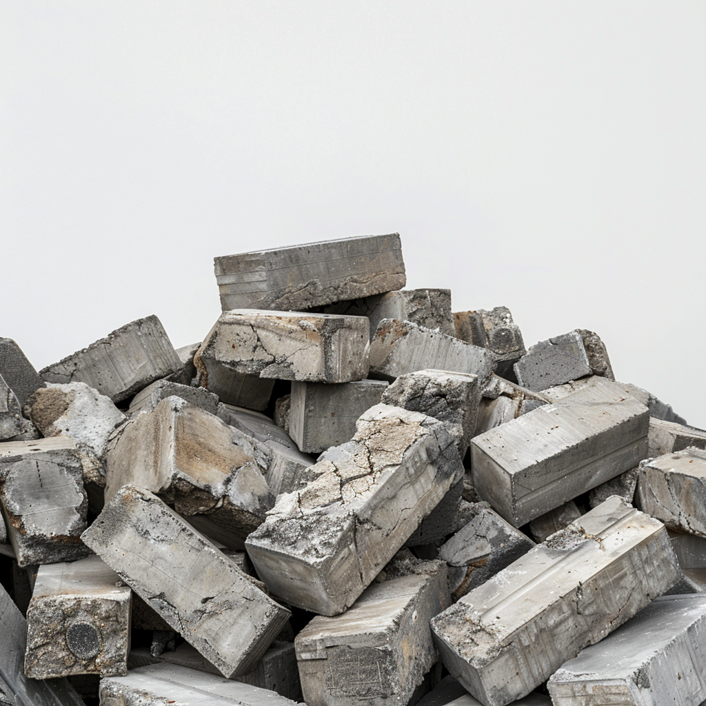 concrete blocks organized white background