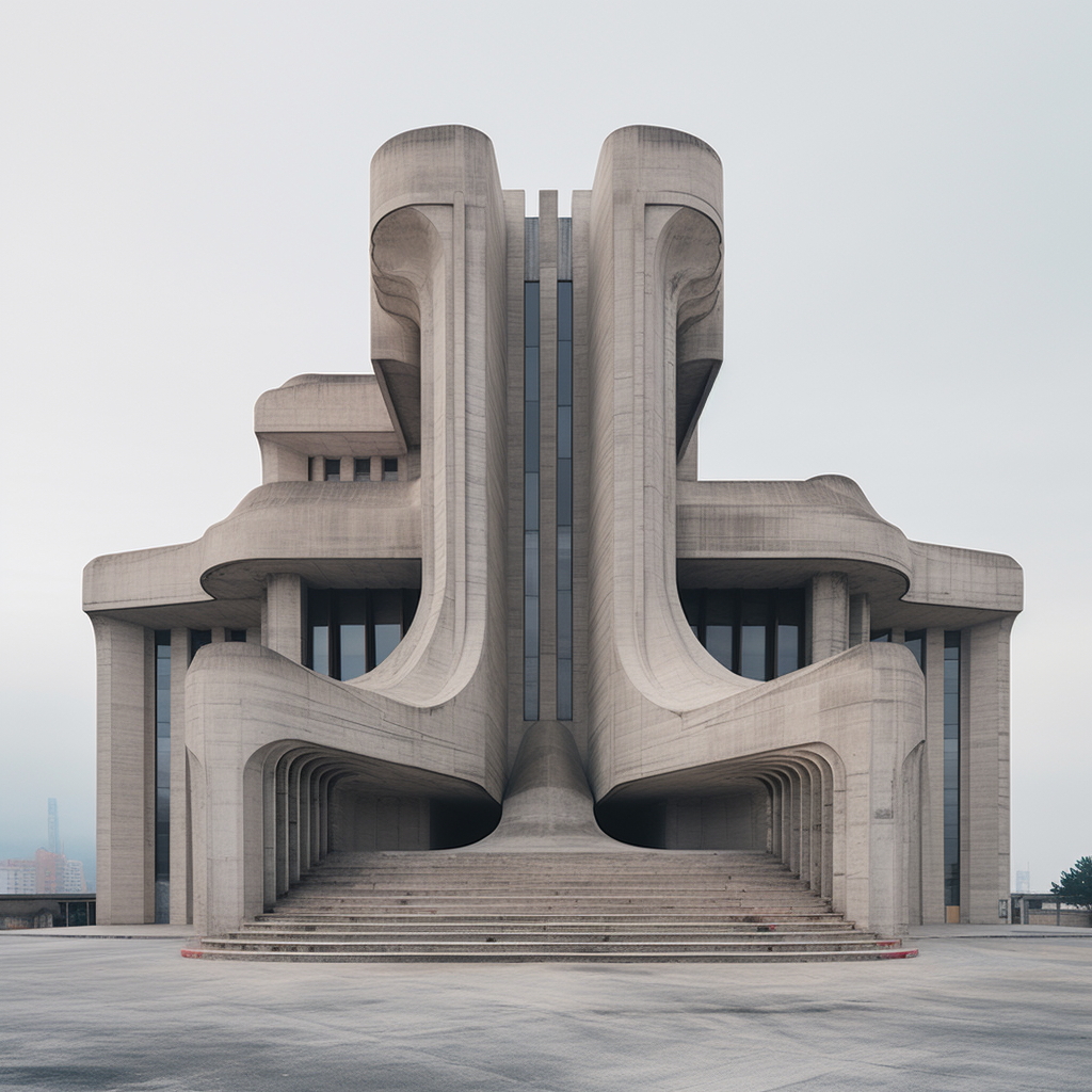 Artistic Concrete Brutalism Building with Layered Lines