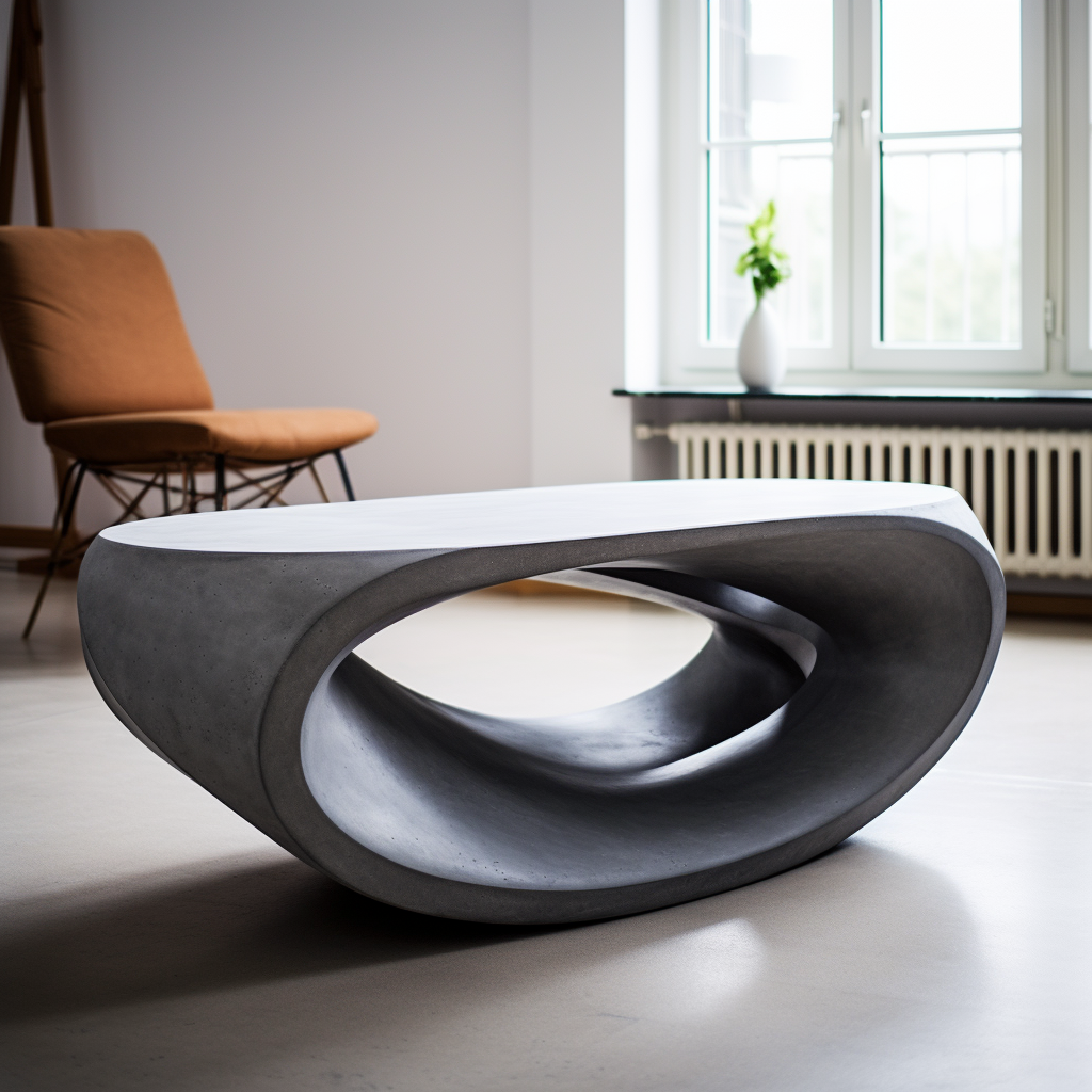 Concrete coffee table inspired by beluga