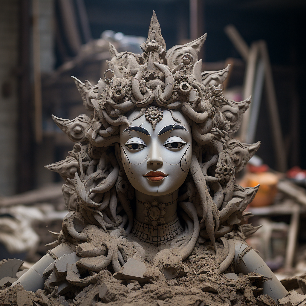 Beautiful concrete Durga idol sculpture