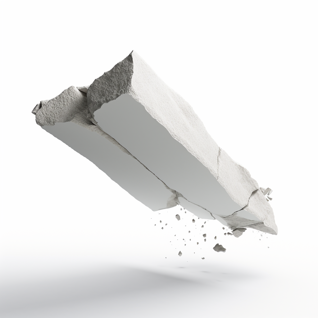 Reinforced concrete fragment in mid-air