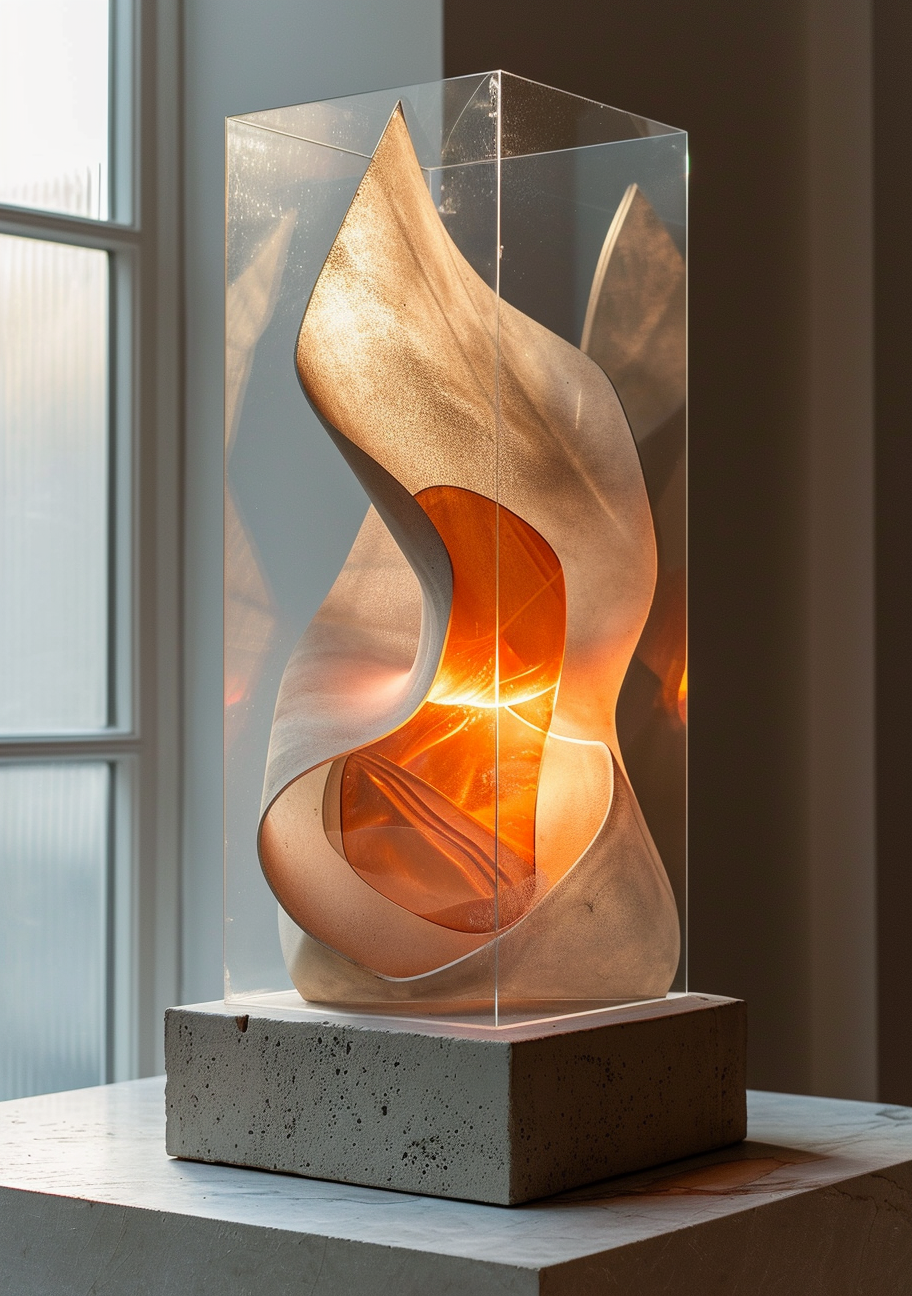 Concrete Perspex Sculpture with Soothing Light