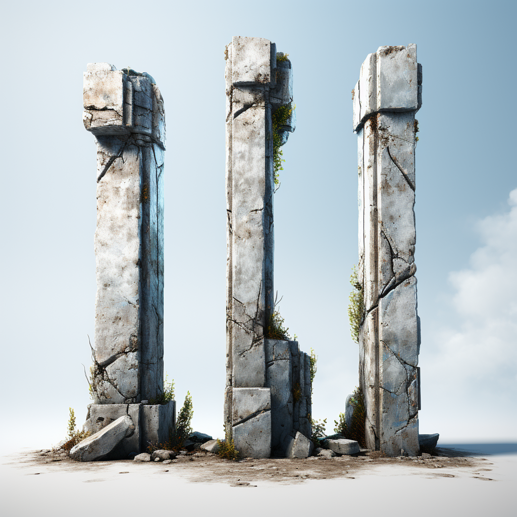 Concrete Ruined Pillars Isolated Realistic Art