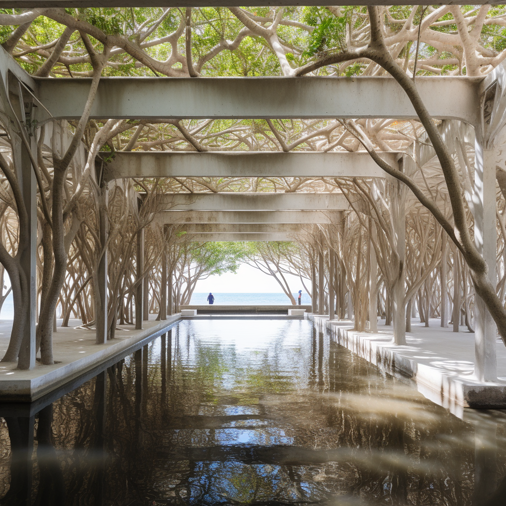 Concrete Steel Campo Baeza Platform Surrounded by Mangrove and Sea