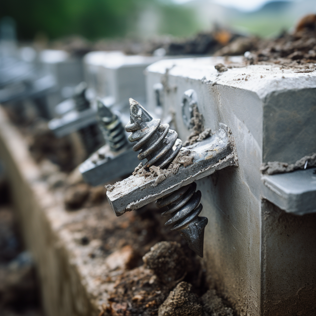 Concrete holding down bolts at construction site