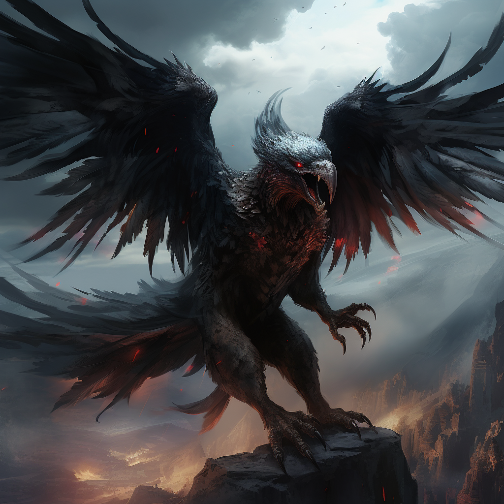 A menacing condor demon spreading its wings