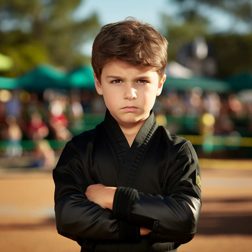 Confident child in martial arts stance