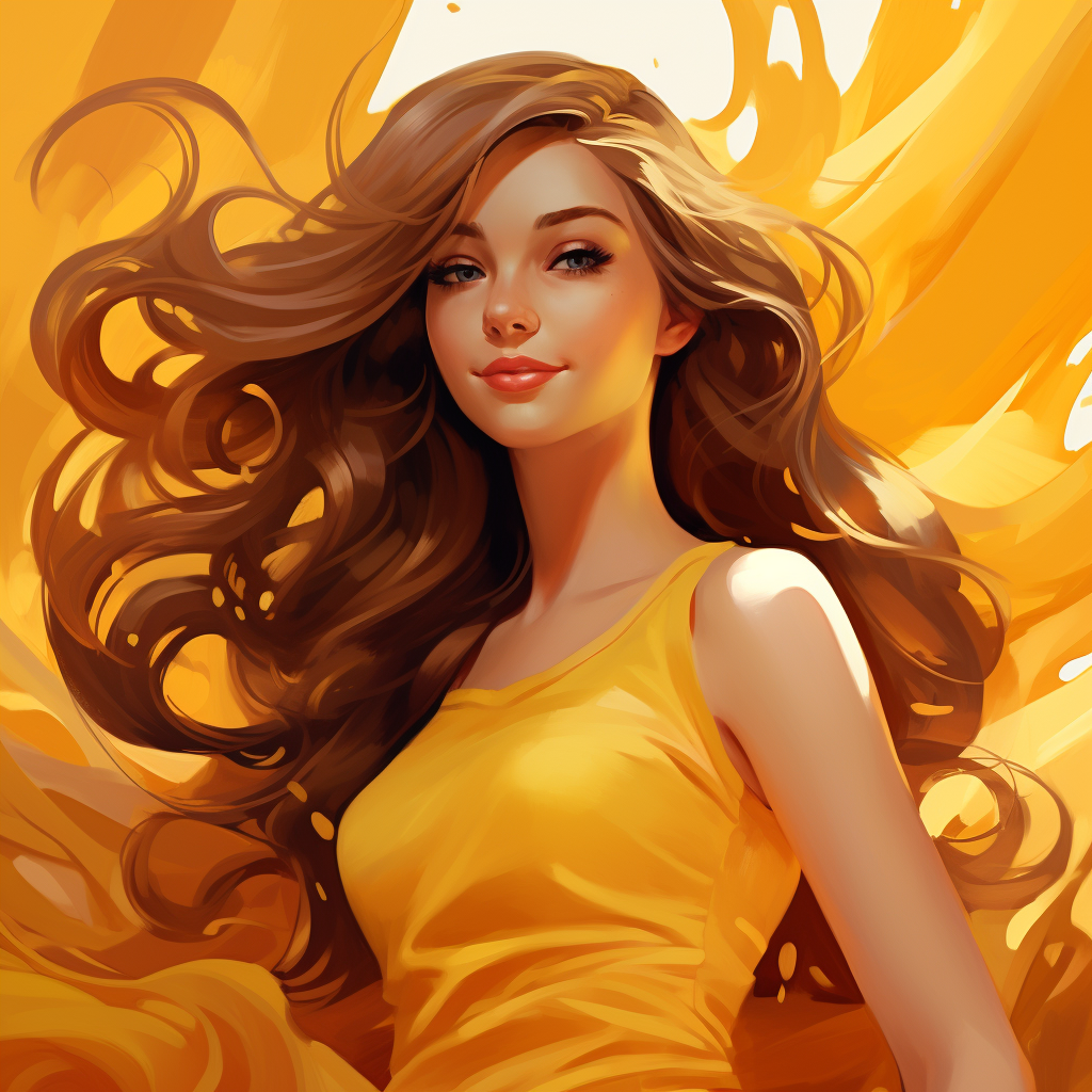 Confident girl in yellow dress with long hair