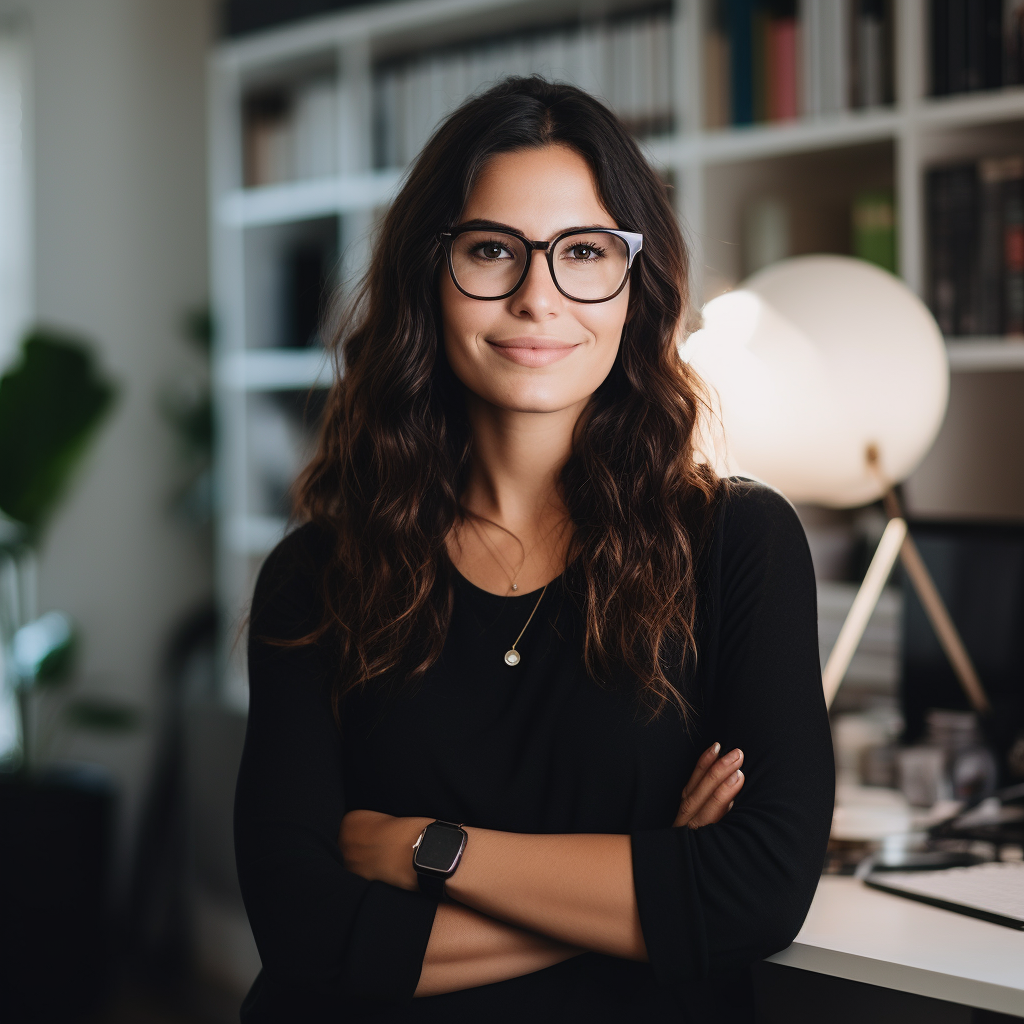 Confident young woman in home office