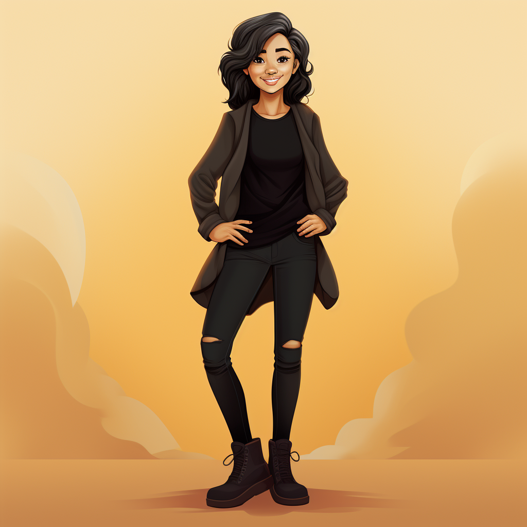 Confident Asian girl in cartoon style smiling