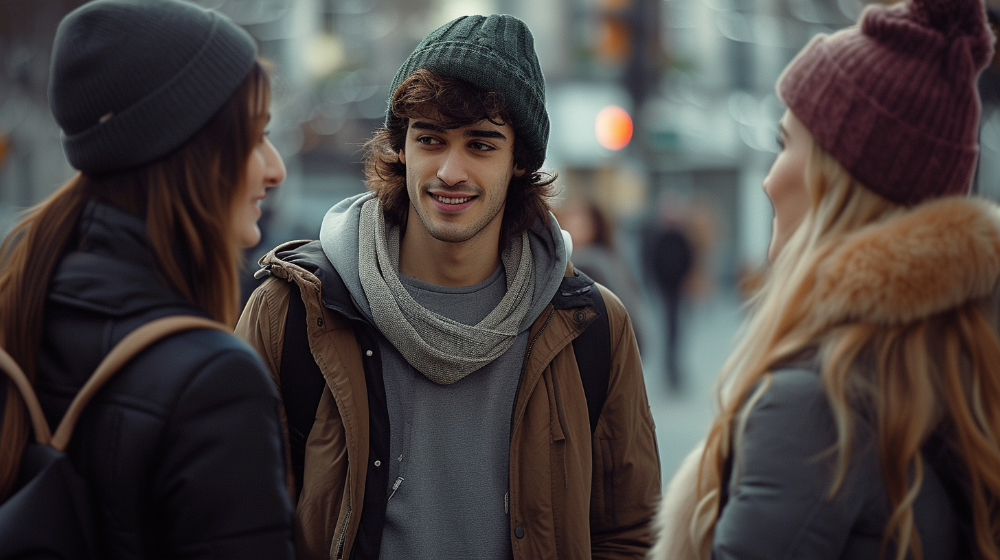 Confident man with two attracted women