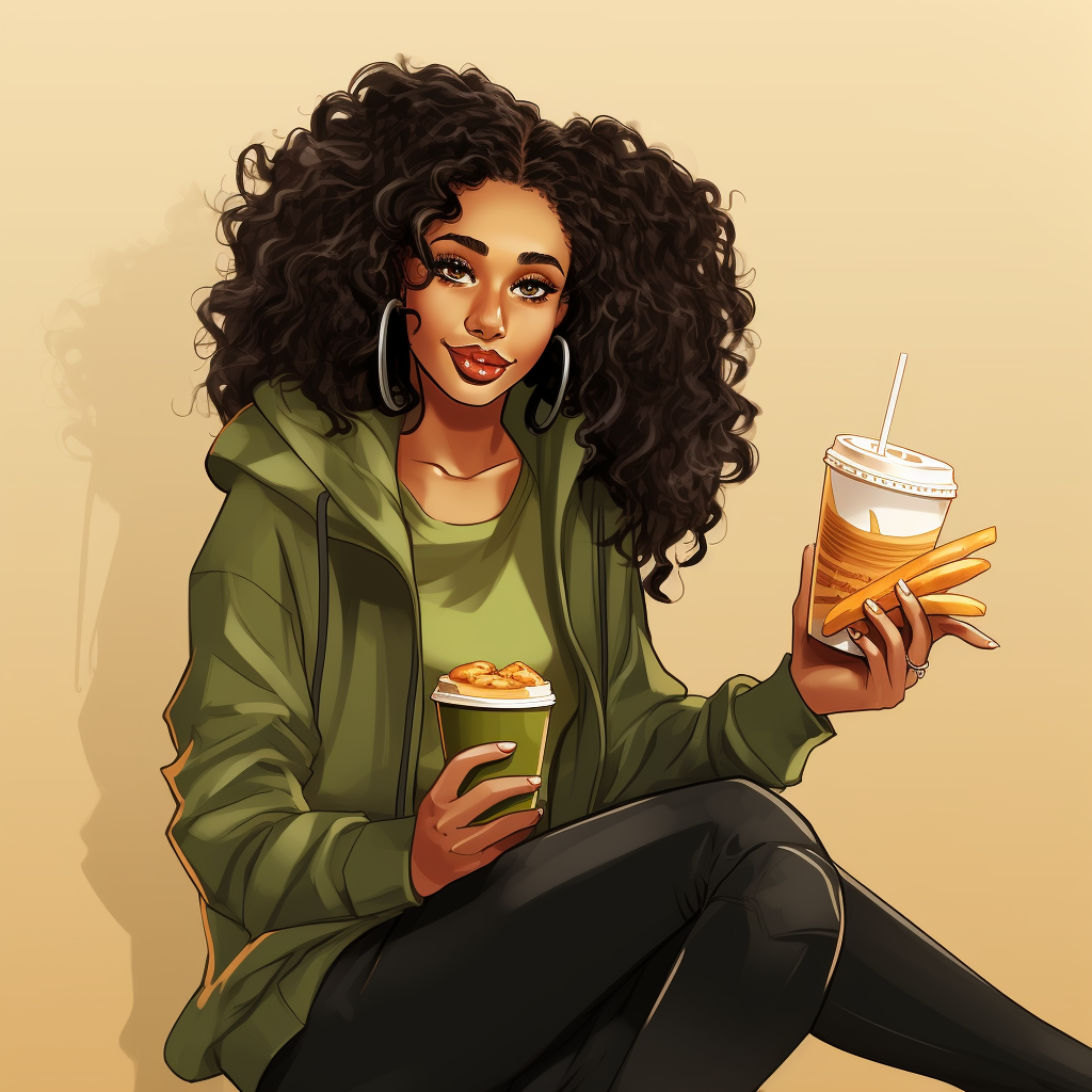 Confident mixed girl enjoying french fries