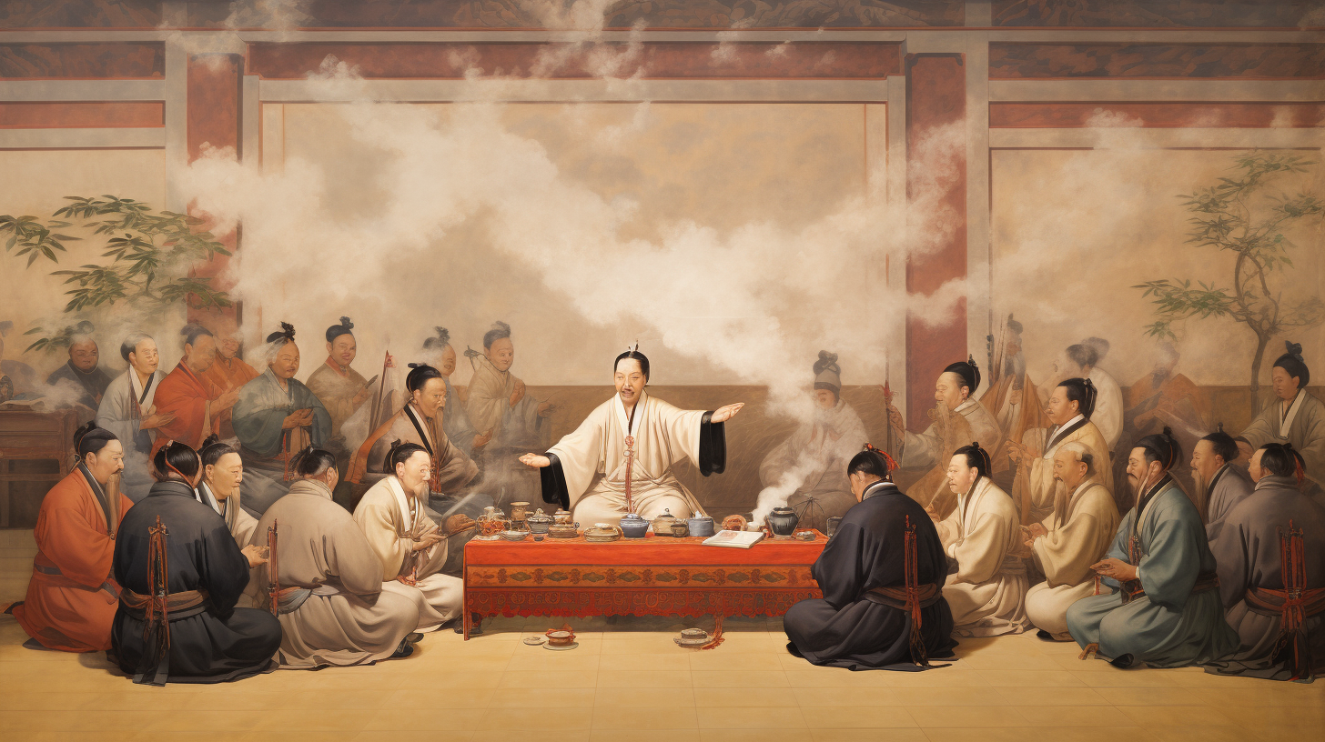 Scholars participating in Confucian ritual ceremony