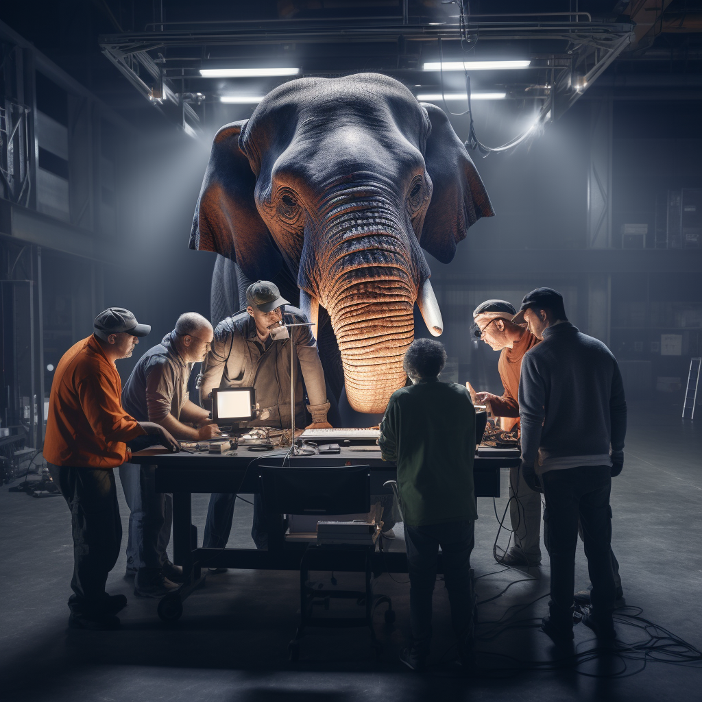 Production employees facing a huge elephant in confusion