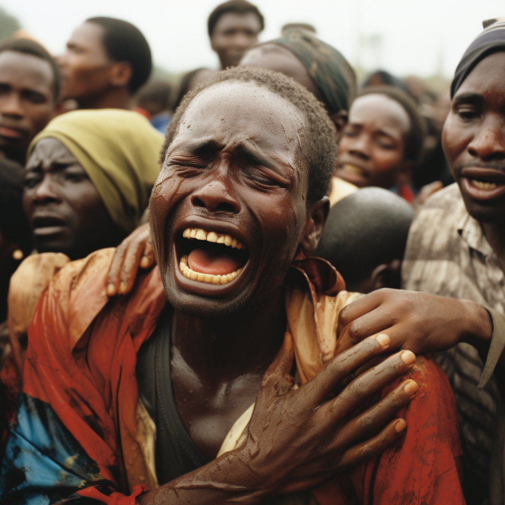 Congolese people in tears during a difficult time