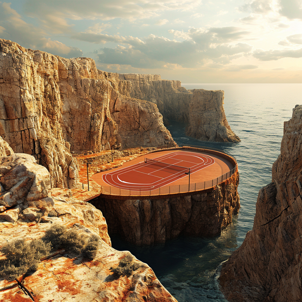 Tennis court on breathtaking clay cliff