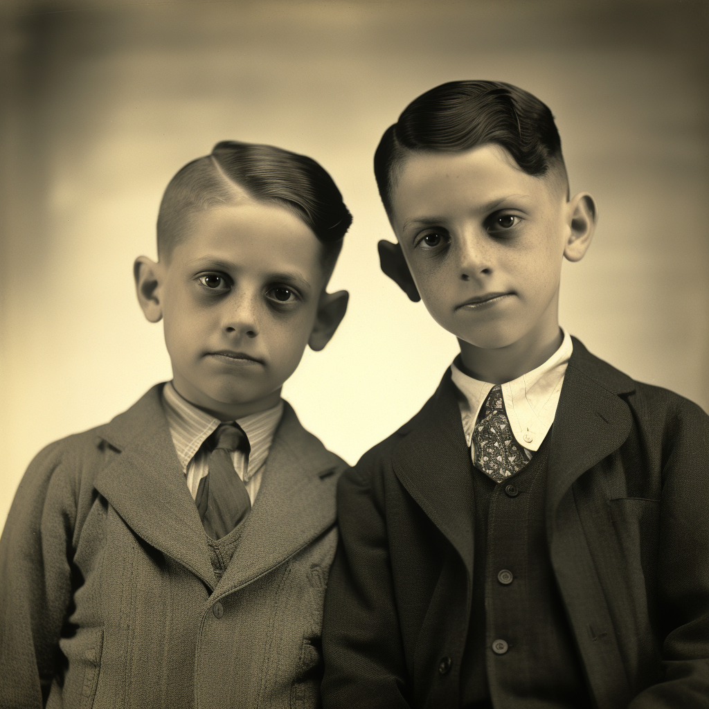 Two young Connecticut brothers in a studio photograph