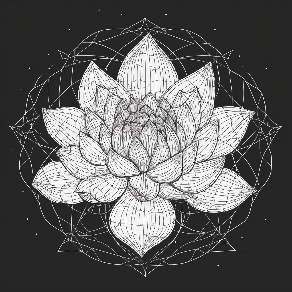 White line drawing of a conscious lotus symbol