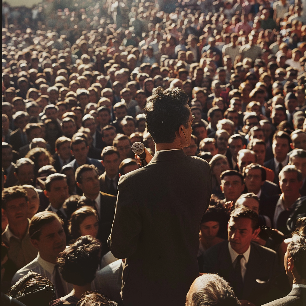 Conservative man speaking to crowd