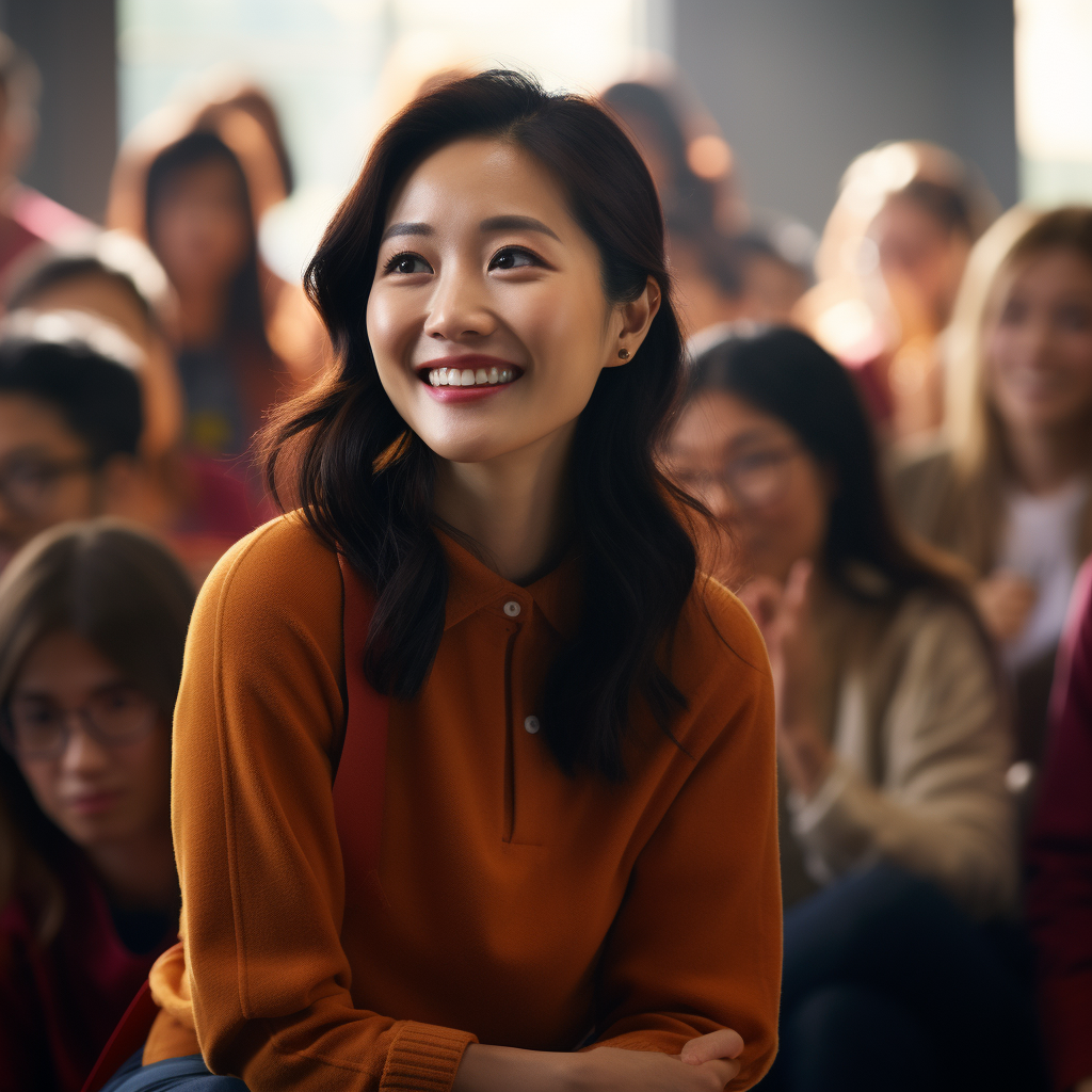 Constance Wu smiling teacher inspiring students