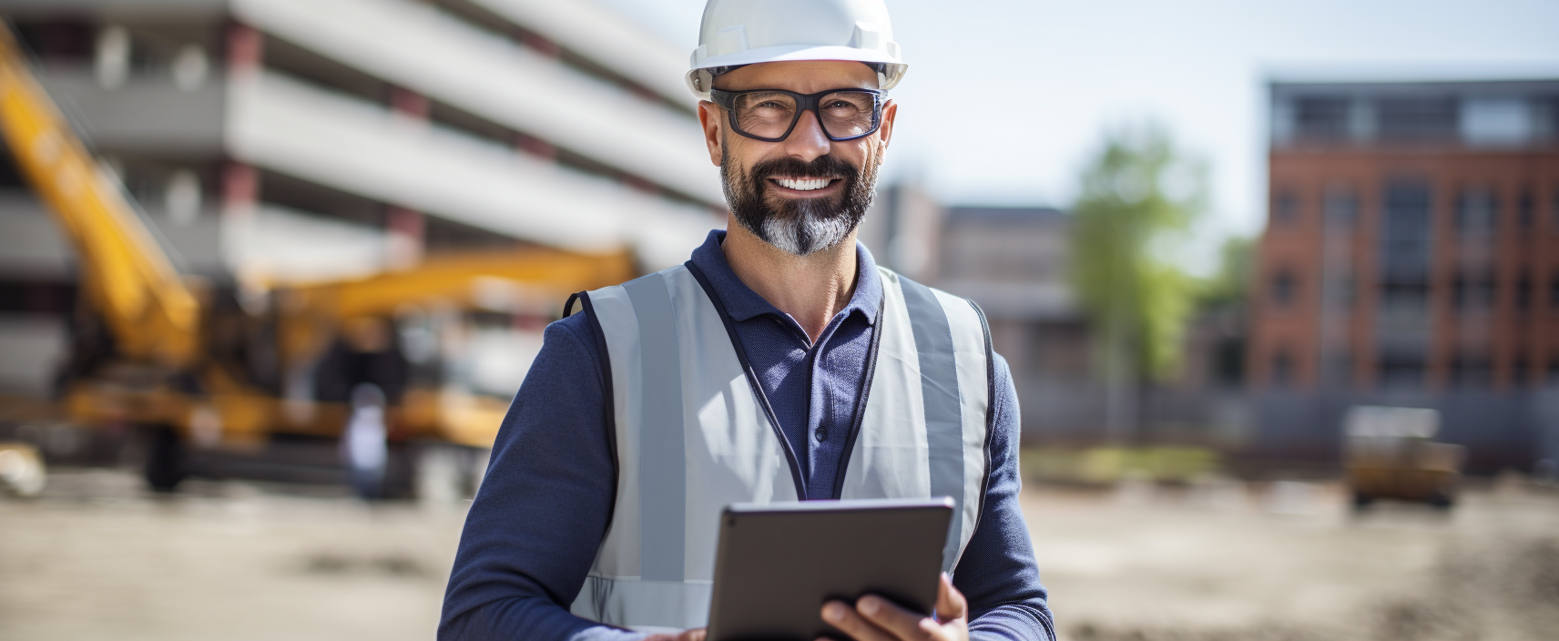 Construction Foreman with Tablet at Construction Site