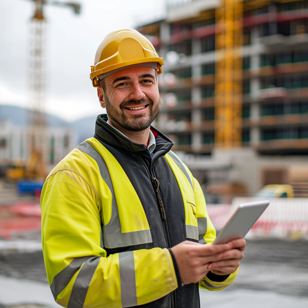 Construction foreman tablet construction site Austria