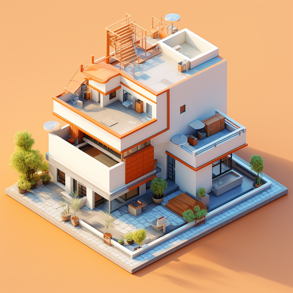 Isometric Construction House - White and Orange