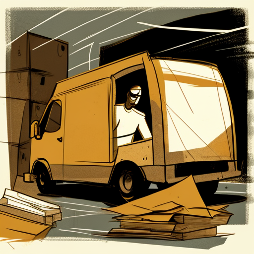 Illustration of construction materials arriving by van