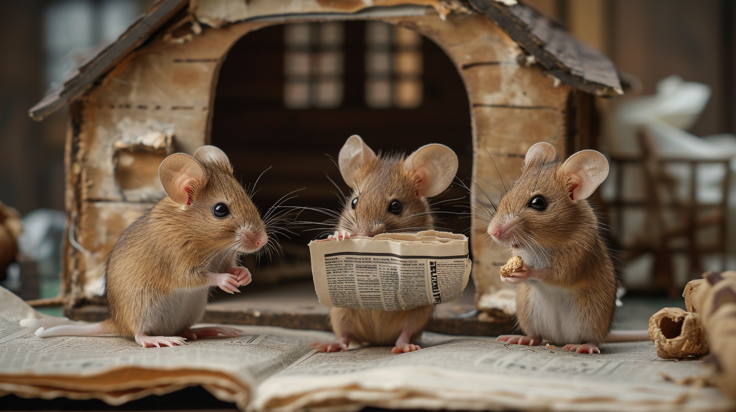 Construction Mice Reading Newspaper