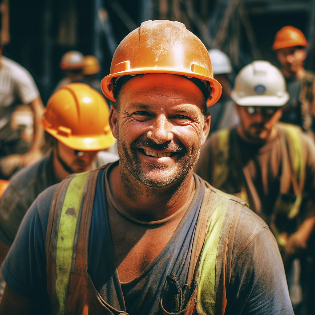 Smiling construction worker showcasing power and soulfulness