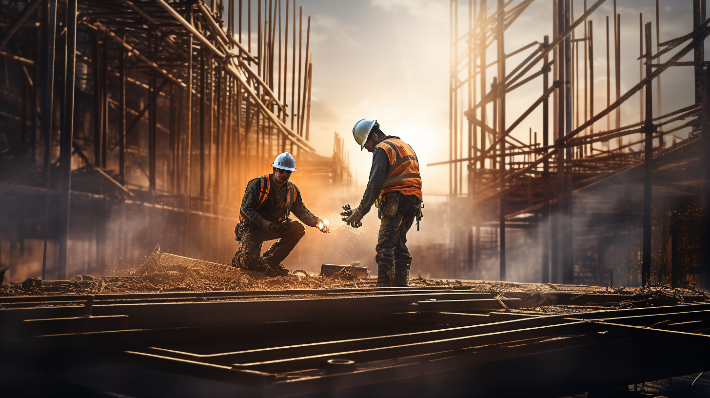 Construction workers effortlessly using TMT steel bar