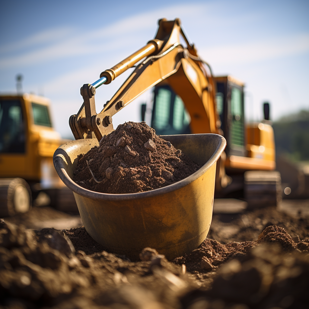 Backhoe digging through soil on construction site