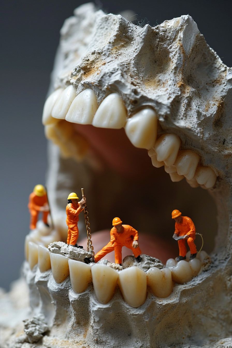 Construction workers in a mouth