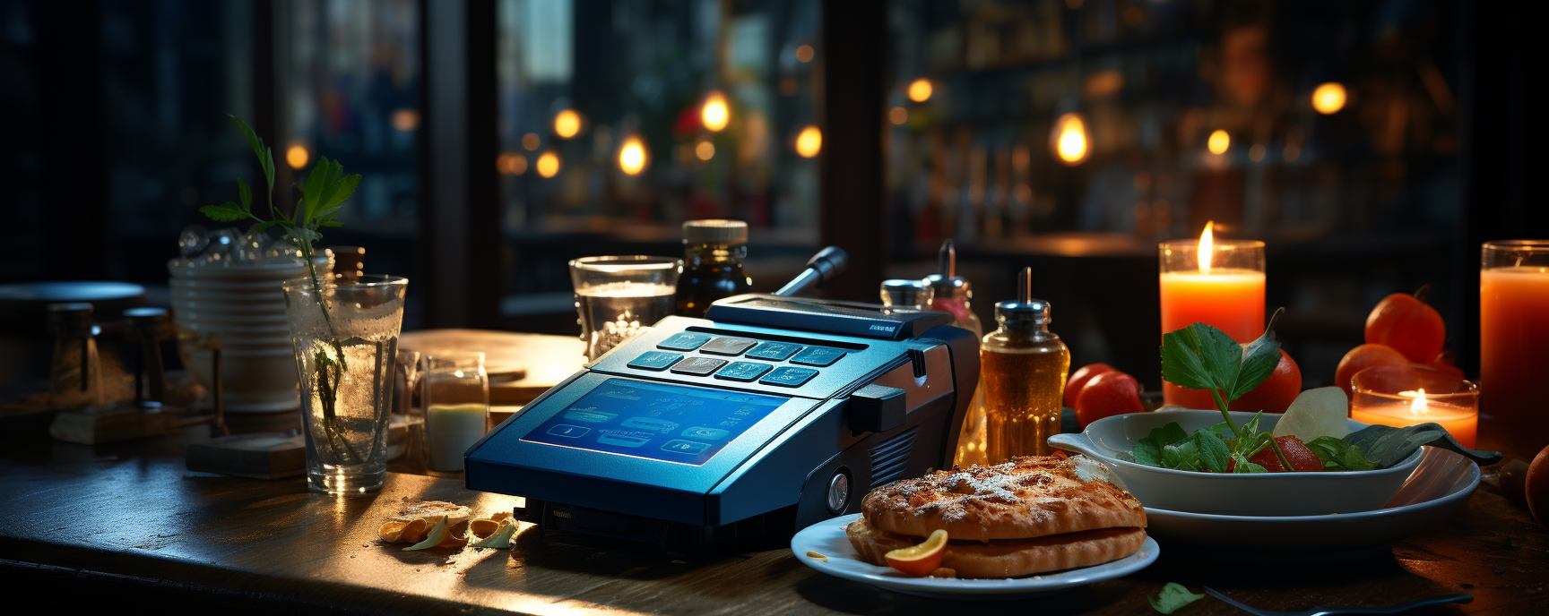 Contactless payment terminal on table