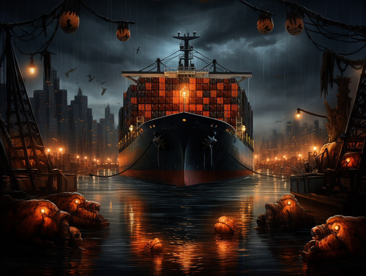 Container Vessel Celebrating Halloween