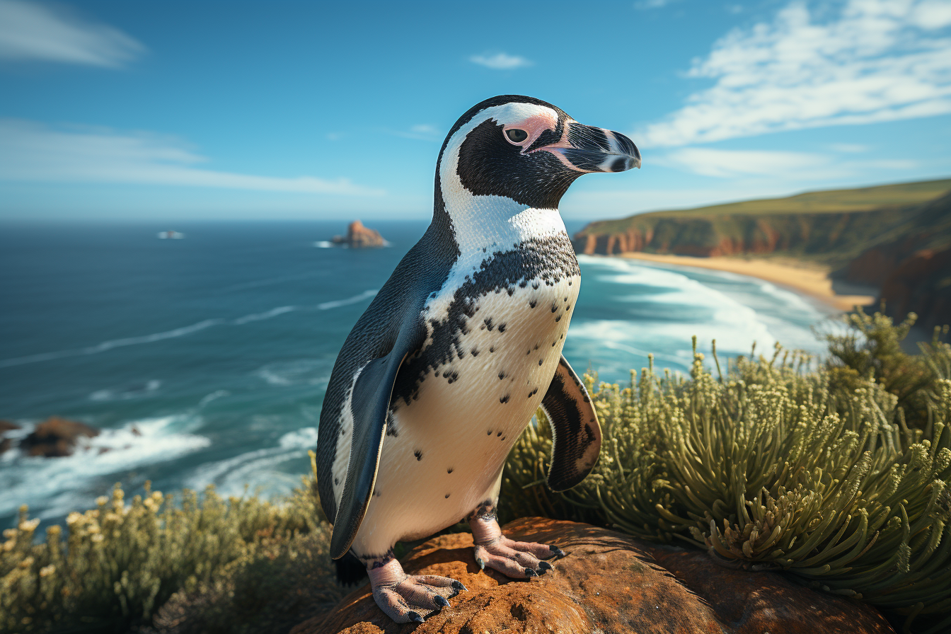 Beautiful African Penguin Gazing at the Sea