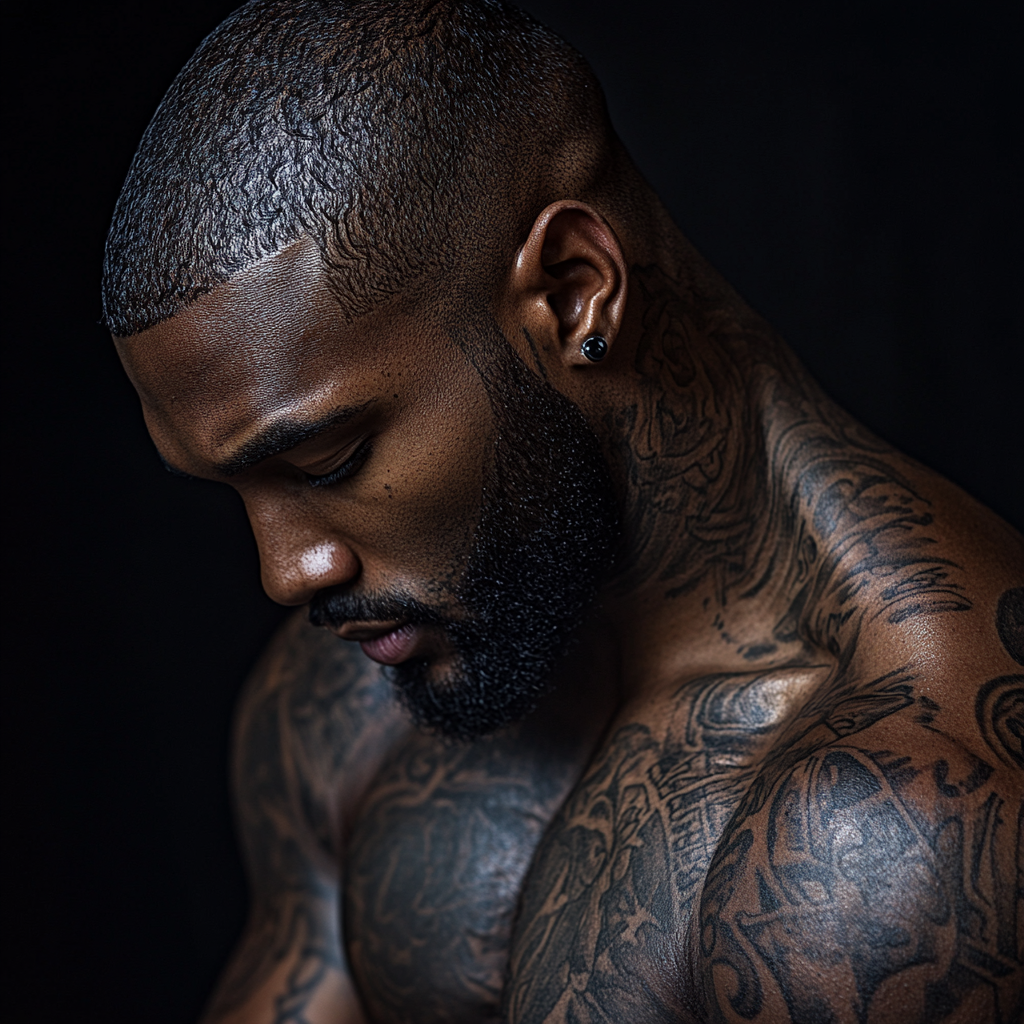 Muscular black man with tattoos