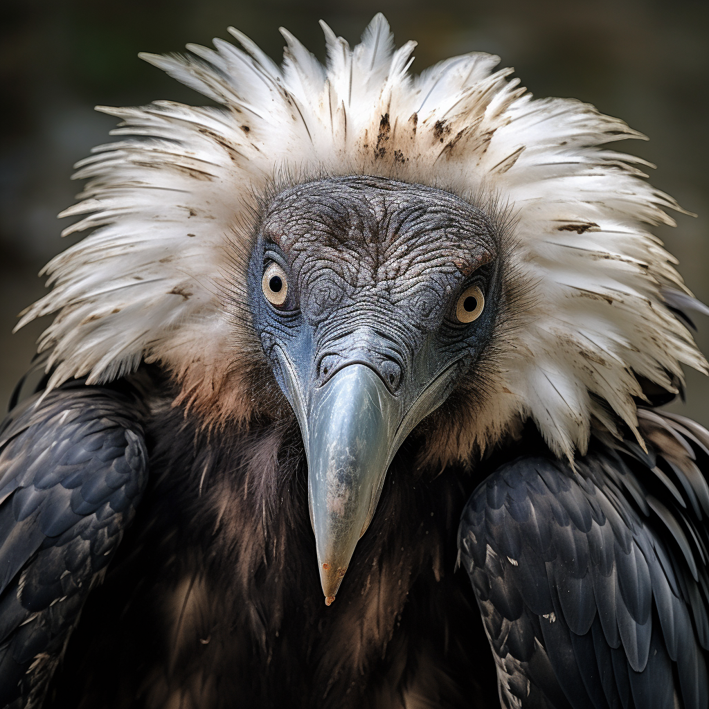 Contemplative vulture with human face