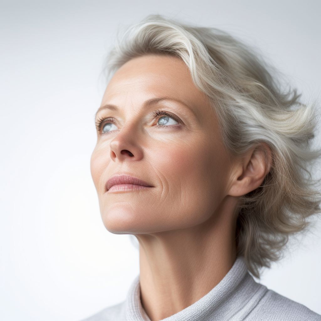 Middle-aged woman reflecting contemplation and hope