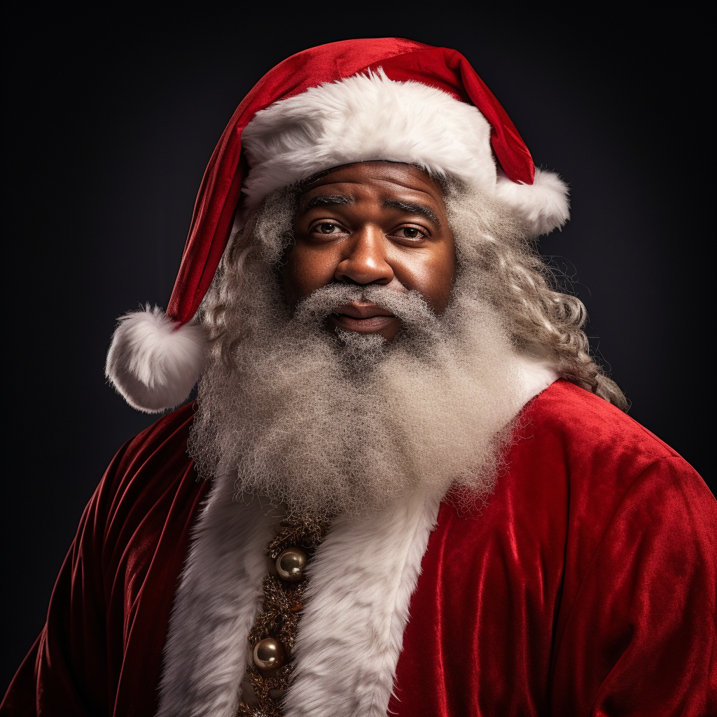 Happy African American Santa Claus with hat