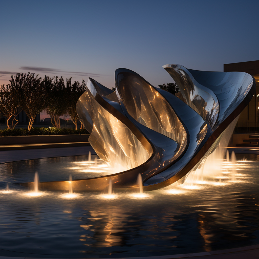 Stylish contemporary fountains with ice illumination and water jets