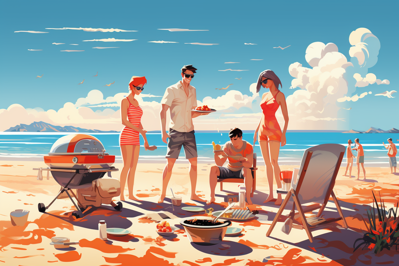 Group enjoying BBQ on Australian beach