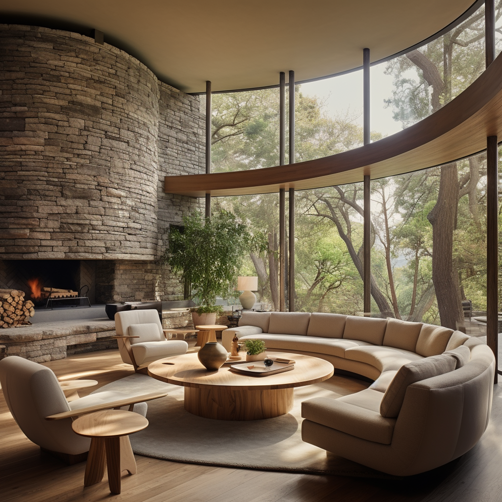 Contemporary living space with fireplace and natural light