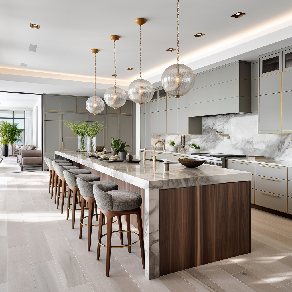 Modern luxury kitchen with walnut cabinets