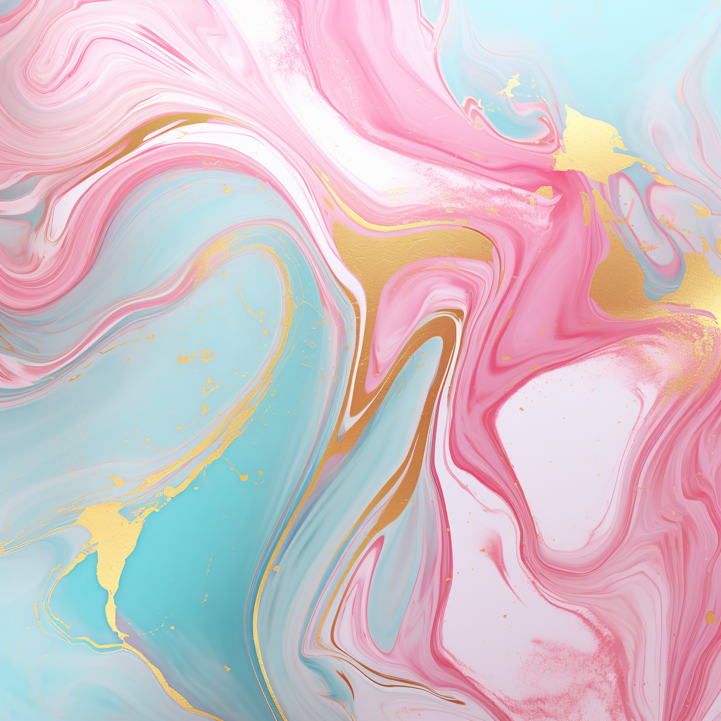 Pink and Turquoise Marbling Background with Gold Powder