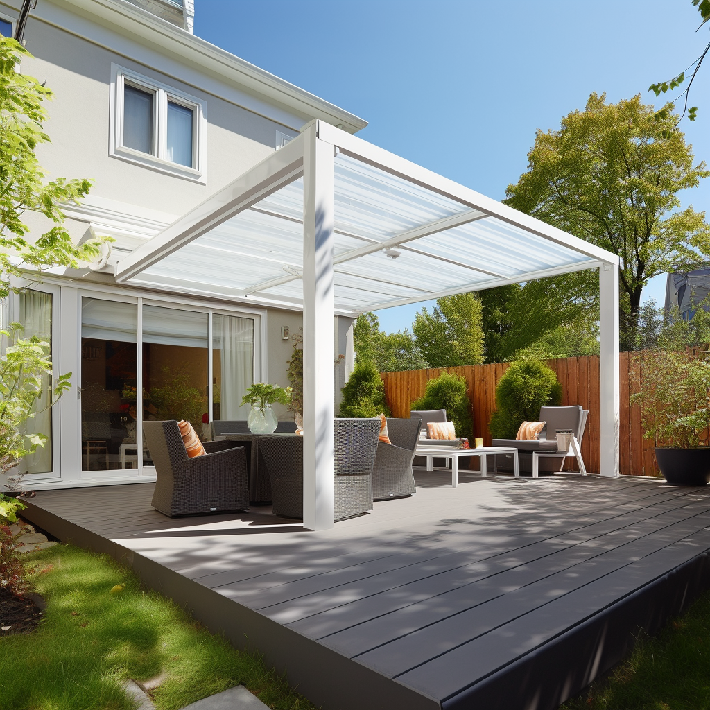 modern patio terrace with roller awning