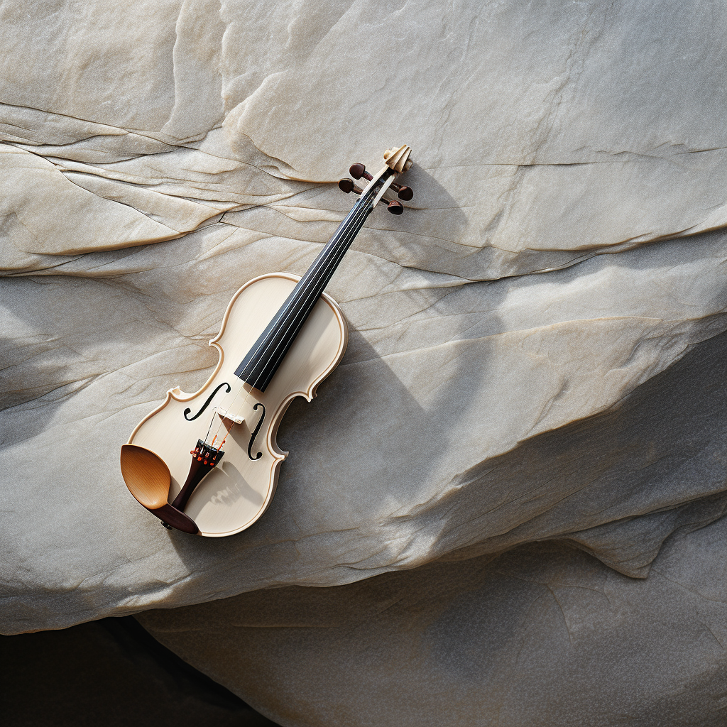 Minimalist violin with organic stone carvings