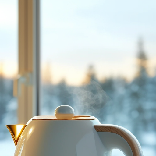 Sleek white electric kettle on wooden counter