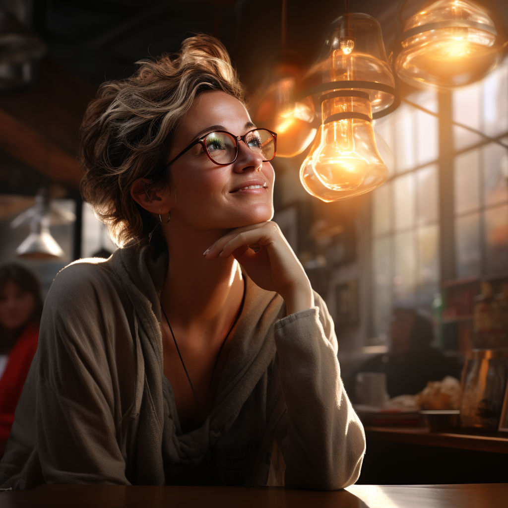 Middle-aged woman sipping coffee with contentment