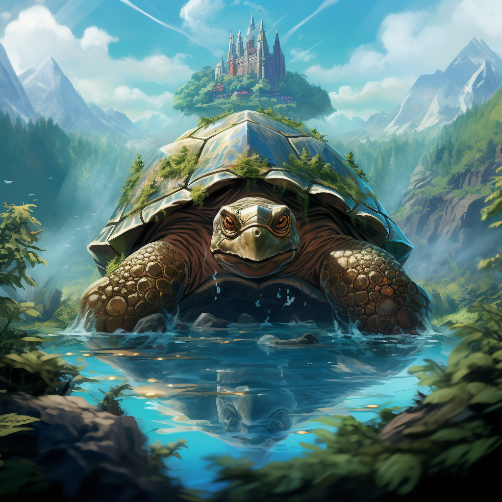 Turtle with forest shell artwork